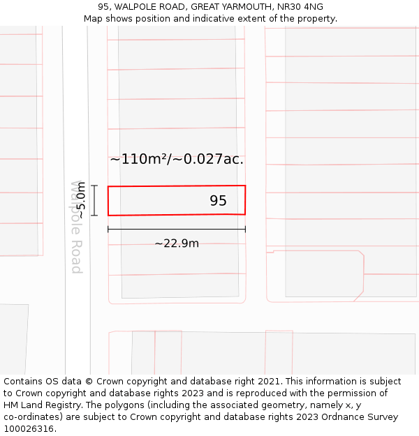 95, WALPOLE ROAD, GREAT YARMOUTH, NR30 4NG: Plot and title map