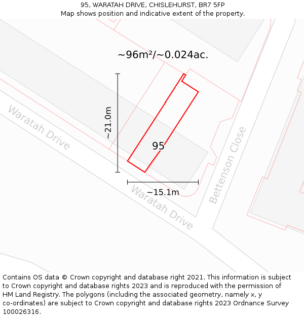 95, WARATAH DRIVE, CHISLEHURST, BR7 5FP: Plot and title map