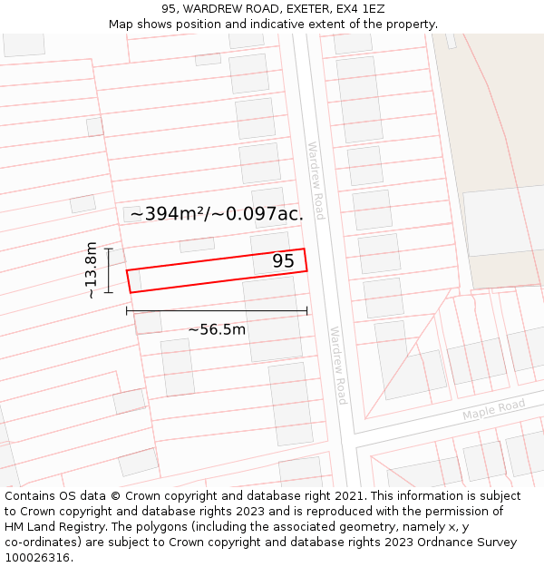 95, WARDREW ROAD, EXETER, EX4 1EZ: Plot and title map