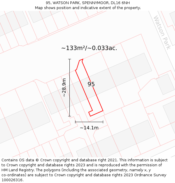 95, WATSON PARK, SPENNYMOOR, DL16 6NH: Plot and title map