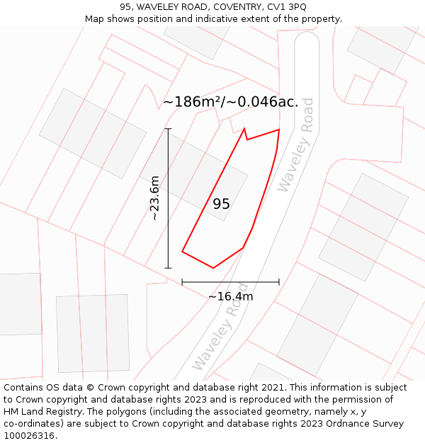 95, WAVELEY ROAD, COVENTRY, CV1 3PQ: Plot and title map
