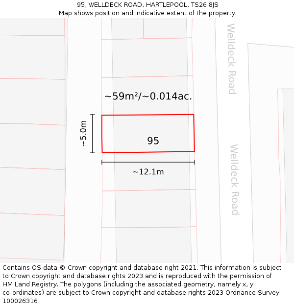 95, WELLDECK ROAD, HARTLEPOOL, TS26 8JS: Plot and title map