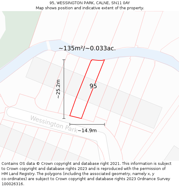 95, WESSINGTON PARK, CALNE, SN11 0AY: Plot and title map