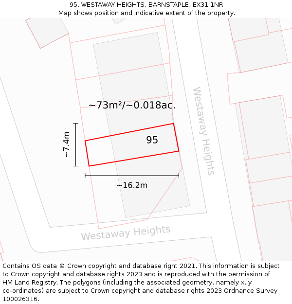 95, WESTAWAY HEIGHTS, BARNSTAPLE, EX31 1NR: Plot and title map