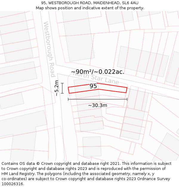 95, WESTBOROUGH ROAD, MAIDENHEAD, SL6 4AU: Plot and title map