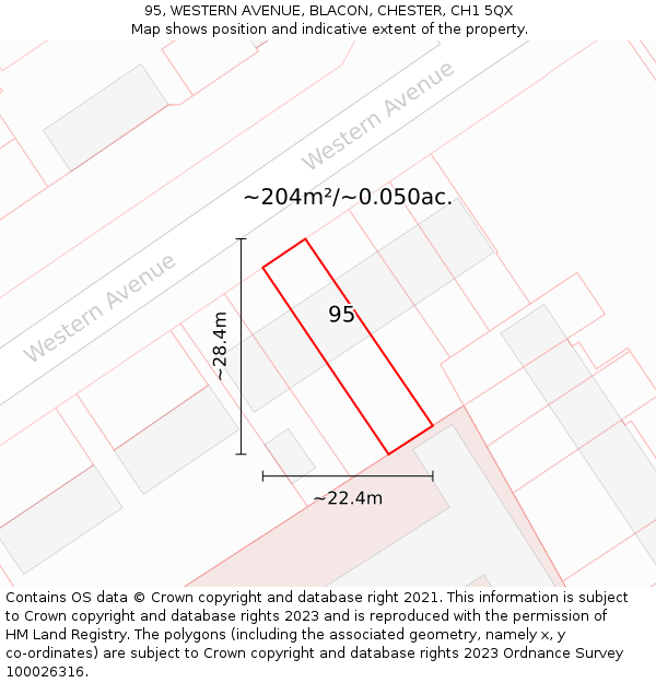 95, WESTERN AVENUE, BLACON, CHESTER, CH1 5QX: Plot and title map