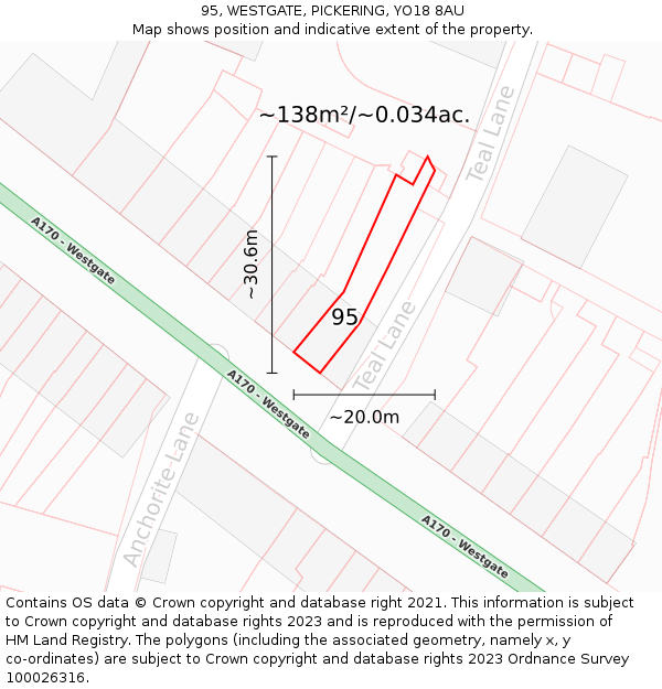 95, WESTGATE, PICKERING, YO18 8AU: Plot and title map