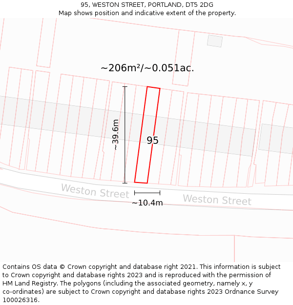 95, WESTON STREET, PORTLAND, DT5 2DG: Plot and title map