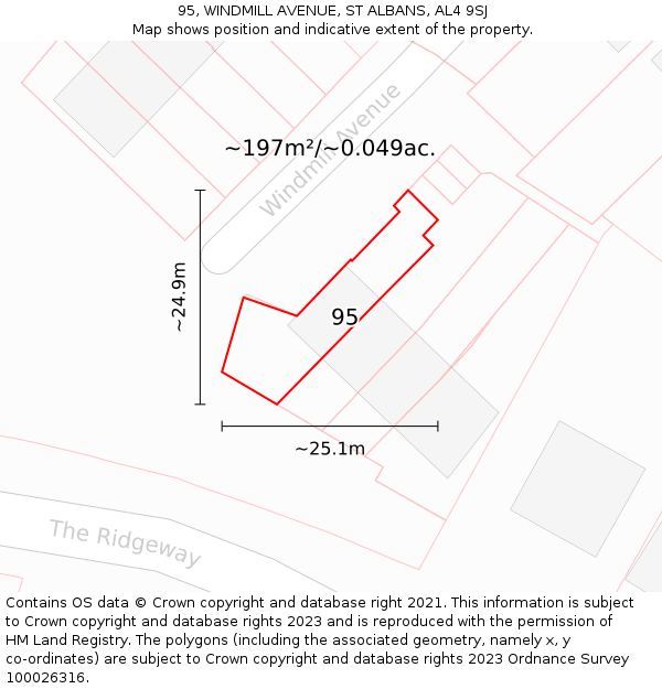 95, WINDMILL AVENUE, ST ALBANS, AL4 9SJ: Plot and title map
