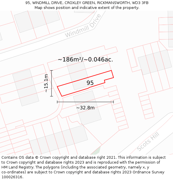 95, WINDMILL DRIVE, CROXLEY GREEN, RICKMANSWORTH, WD3 3FB: Plot and title map