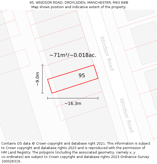 95, WINDSOR ROAD, DROYLSDEN, MANCHESTER, M43 6WB: Plot and title map