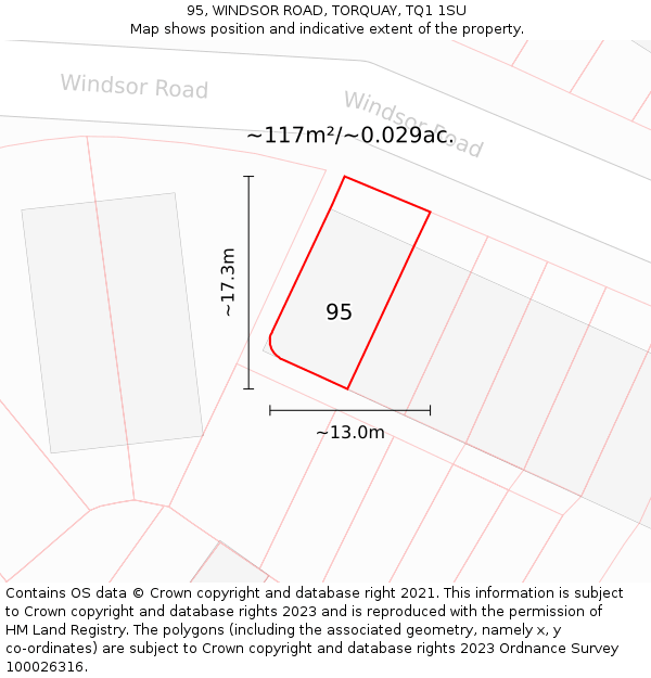 95, WINDSOR ROAD, TORQUAY, TQ1 1SU: Plot and title map