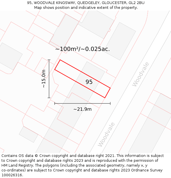 95, WOODVALE KINGSWAY, QUEDGELEY, GLOUCESTER, GL2 2BU: Plot and title map