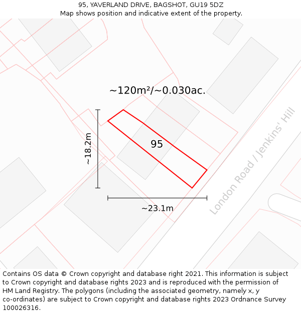 95, YAVERLAND DRIVE, BAGSHOT, GU19 5DZ: Plot and title map
