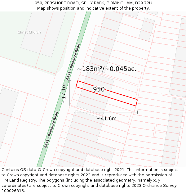 950, PERSHORE ROAD, SELLY PARK, BIRMINGHAM, B29 7PU: Plot and title map