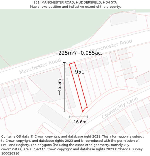 951, MANCHESTER ROAD, HUDDERSFIELD, HD4 5TA: Plot and title map