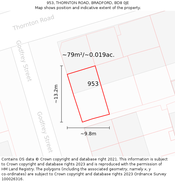 953, THORNTON ROAD, BRADFORD, BD8 0JE: Plot and title map