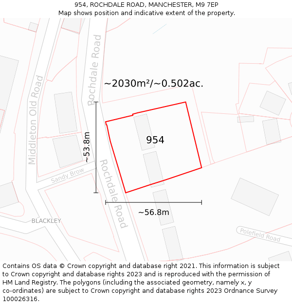 954, ROCHDALE ROAD, MANCHESTER, M9 7EP: Plot and title map