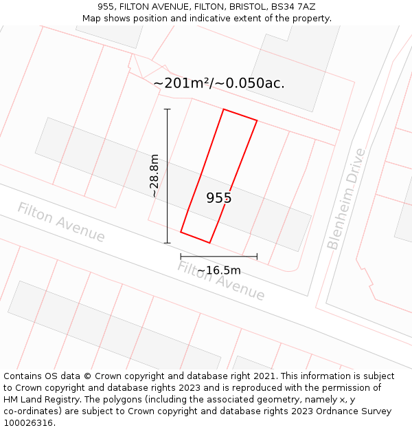 955, FILTON AVENUE, FILTON, BRISTOL, BS34 7AZ: Plot and title map