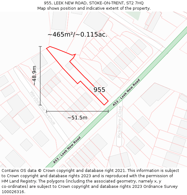 955, LEEK NEW ROAD, STOKE-ON-TRENT, ST2 7HQ: Plot and title map