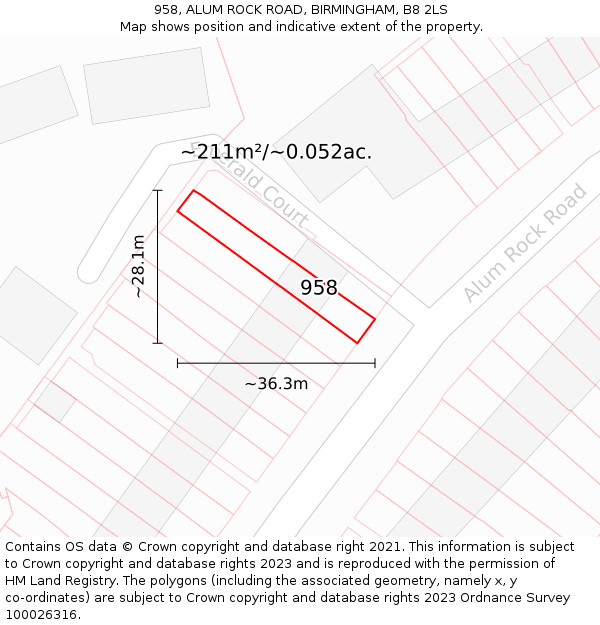 958, ALUM ROCK ROAD, BIRMINGHAM, B8 2LS: Plot and title map