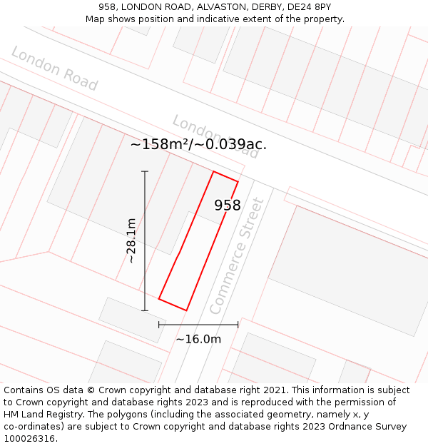 958, LONDON ROAD, ALVASTON, DERBY, DE24 8PY: Plot and title map