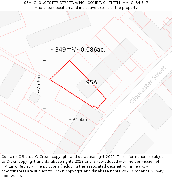 95A, GLOUCESTER STREET, WINCHCOMBE, CHELTENHAM, GL54 5LZ: Plot and title map