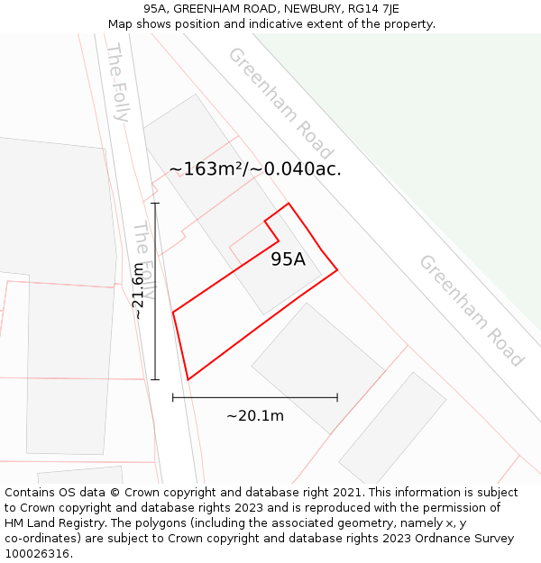 95A, GREENHAM ROAD, NEWBURY, RG14 7JE: Plot and title map