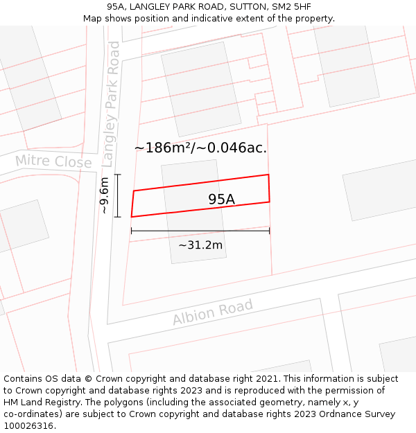 95A, LANGLEY PARK ROAD, SUTTON, SM2 5HF: Plot and title map