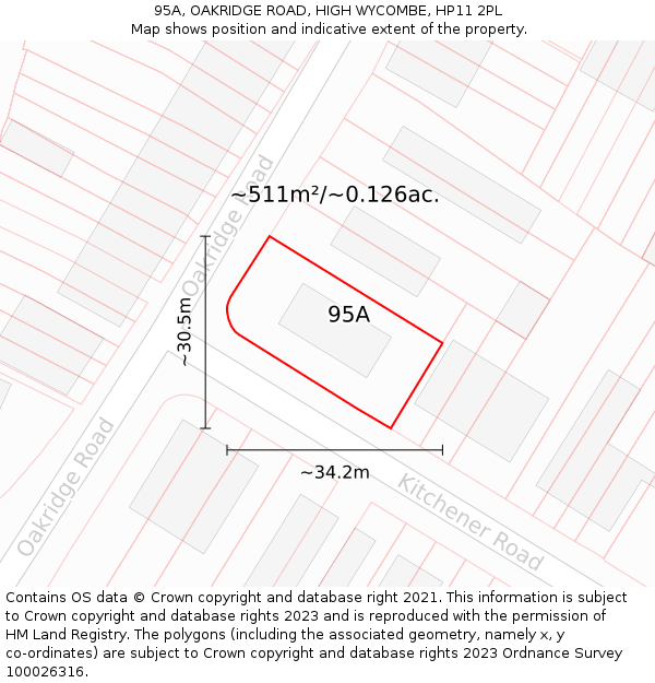 95A, OAKRIDGE ROAD, HIGH WYCOMBE, HP11 2PL: Plot and title map
