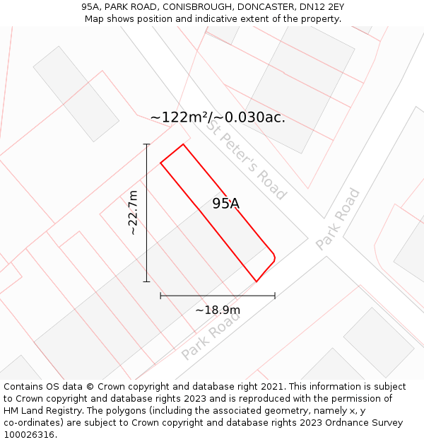 95A, PARK ROAD, CONISBROUGH, DONCASTER, DN12 2EY: Plot and title map