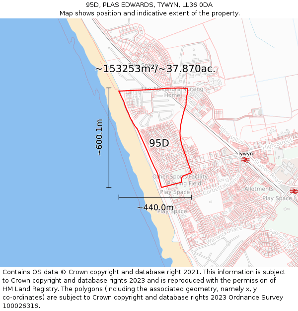 95D, PLAS EDWARDS, TYWYN, LL36 0DA: Plot and title map