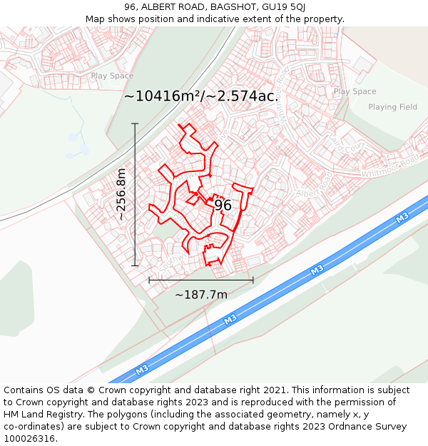 96, ALBERT ROAD, BAGSHOT, GU19 5QJ: Plot and title map
