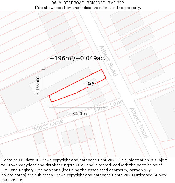 96, ALBERT ROAD, ROMFORD, RM1 2PP: Plot and title map