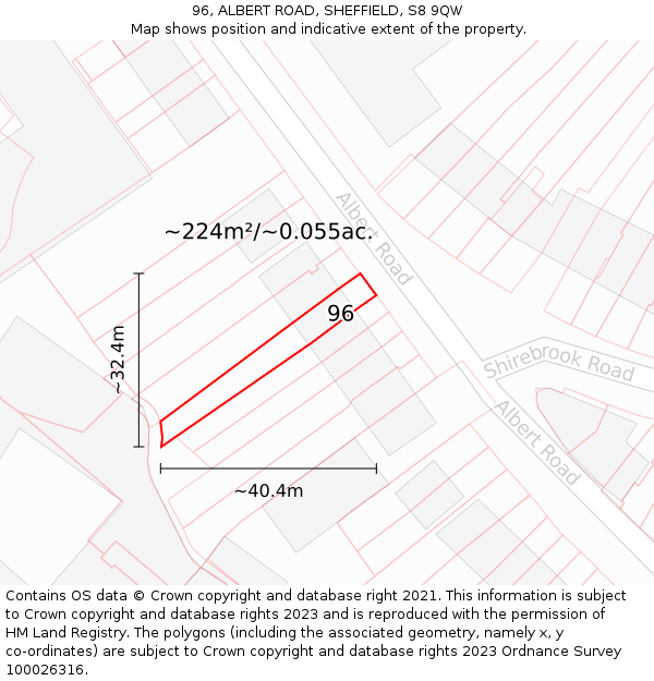 96, ALBERT ROAD, SHEFFIELD, S8 9QW: Plot and title map