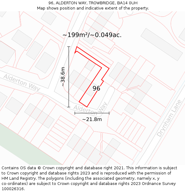 96, ALDERTON WAY, TROWBRIDGE, BA14 0UH: Plot and title map
