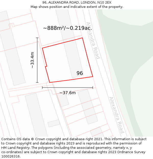 96, ALEXANDRA ROAD, LONDON, N10 2EX: Plot and title map