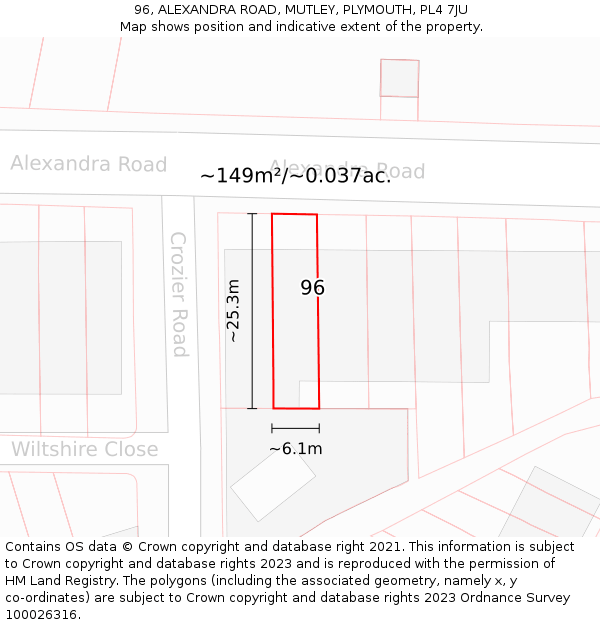96, ALEXANDRA ROAD, MUTLEY, PLYMOUTH, PL4 7JU: Plot and title map