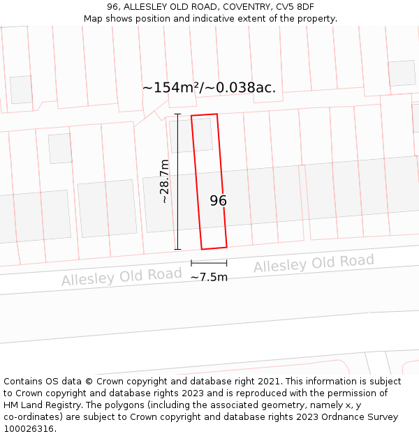 96, ALLESLEY OLD ROAD, COVENTRY, CV5 8DF: Plot and title map