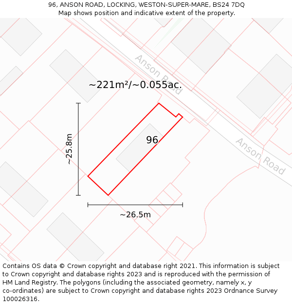 96, ANSON ROAD, LOCKING, WESTON-SUPER-MARE, BS24 7DQ: Plot and title map
