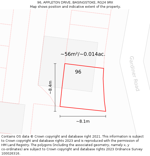 96, APPLETON DRIVE, BASINGSTOKE, RG24 9RX: Plot and title map