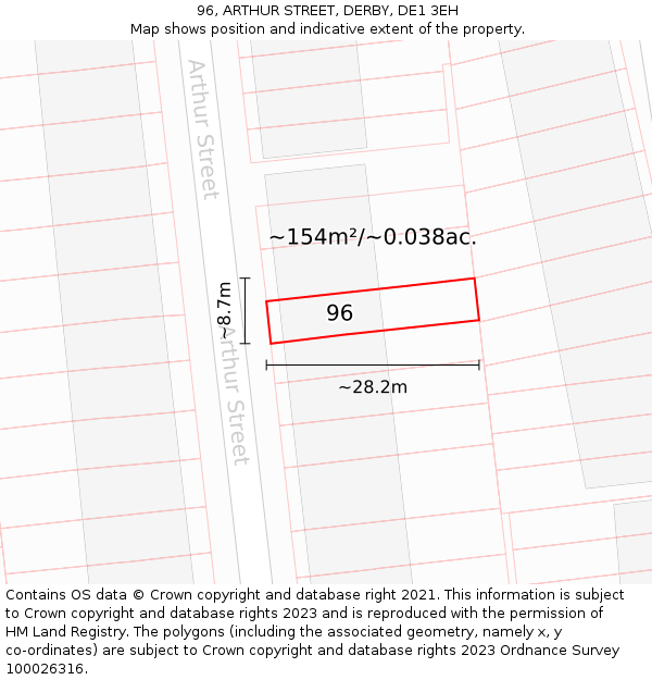 96, ARTHUR STREET, DERBY, DE1 3EH: Plot and title map