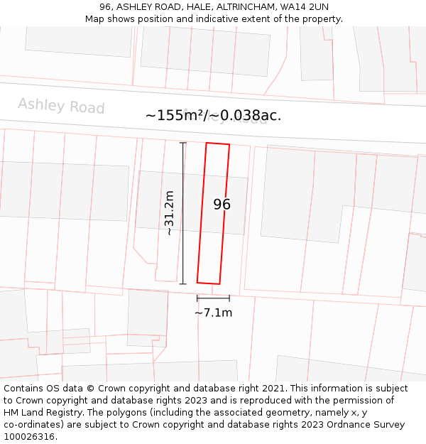 96, ASHLEY ROAD, HALE, ALTRINCHAM, WA14 2UN: Plot and title map