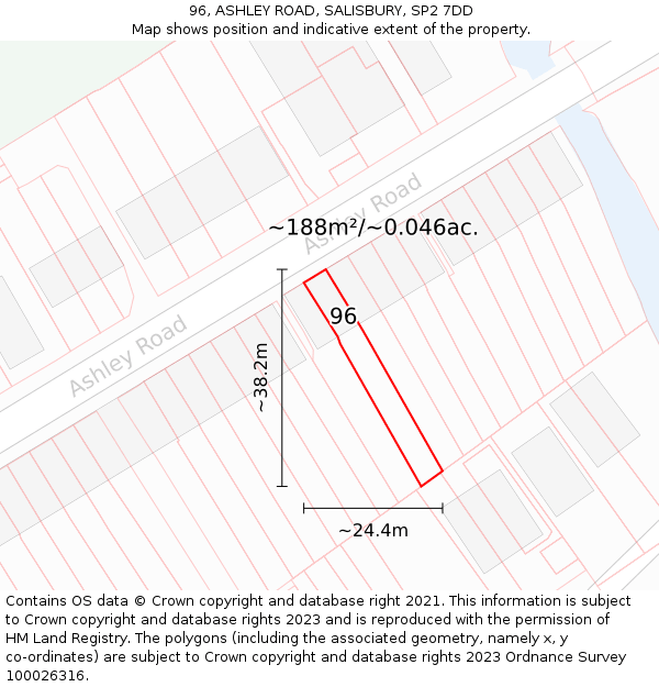 96, ASHLEY ROAD, SALISBURY, SP2 7DD: Plot and title map