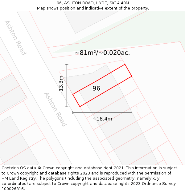 96, ASHTON ROAD, HYDE, SK14 4RN: Plot and title map