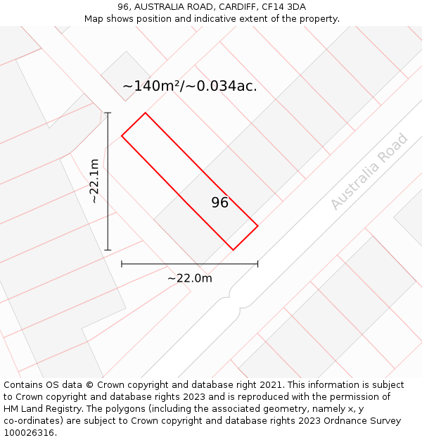 96, AUSTRALIA ROAD, CARDIFF, CF14 3DA: Plot and title map