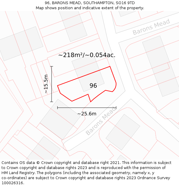 96, BARONS MEAD, SOUTHAMPTON, SO16 9TD: Plot and title map