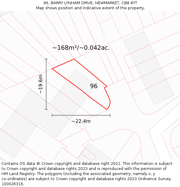 96, BARRY LYNHAM DRIVE, NEWMARKET, CB8 8YT: Plot and title map