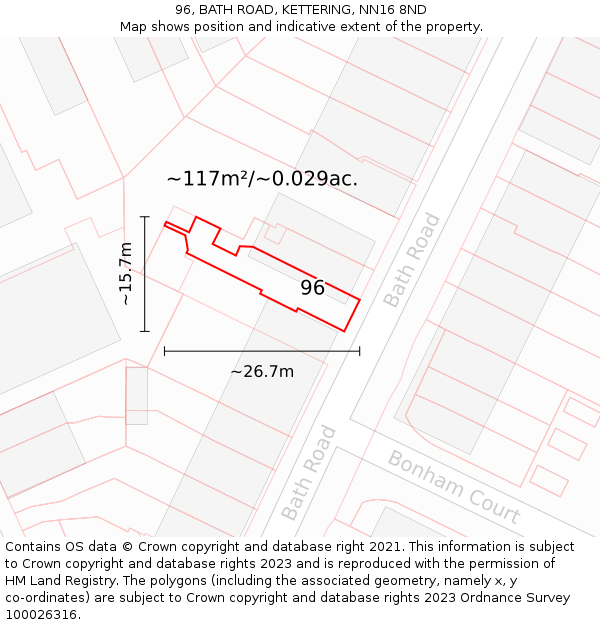 96, BATH ROAD, KETTERING, NN16 8ND: Plot and title map