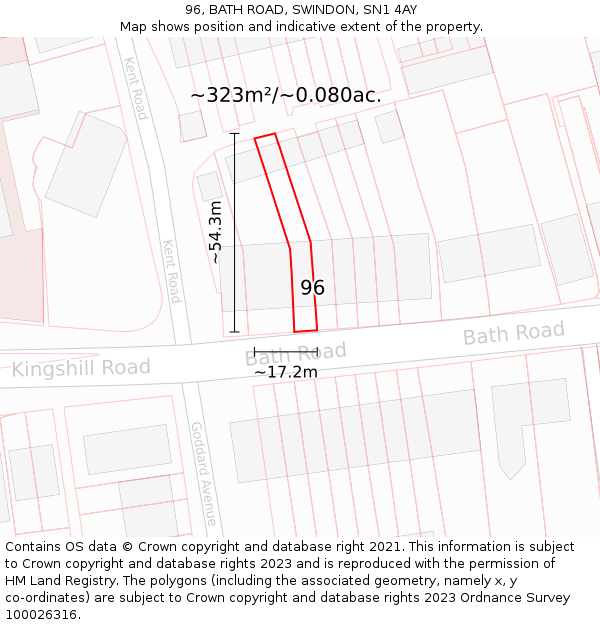 96, BATH ROAD, SWINDON, SN1 4AY: Plot and title map